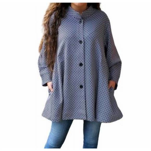 NEW ERMA’S CLOSET trellis print swing jacket in black/white - Picture 1 of 1